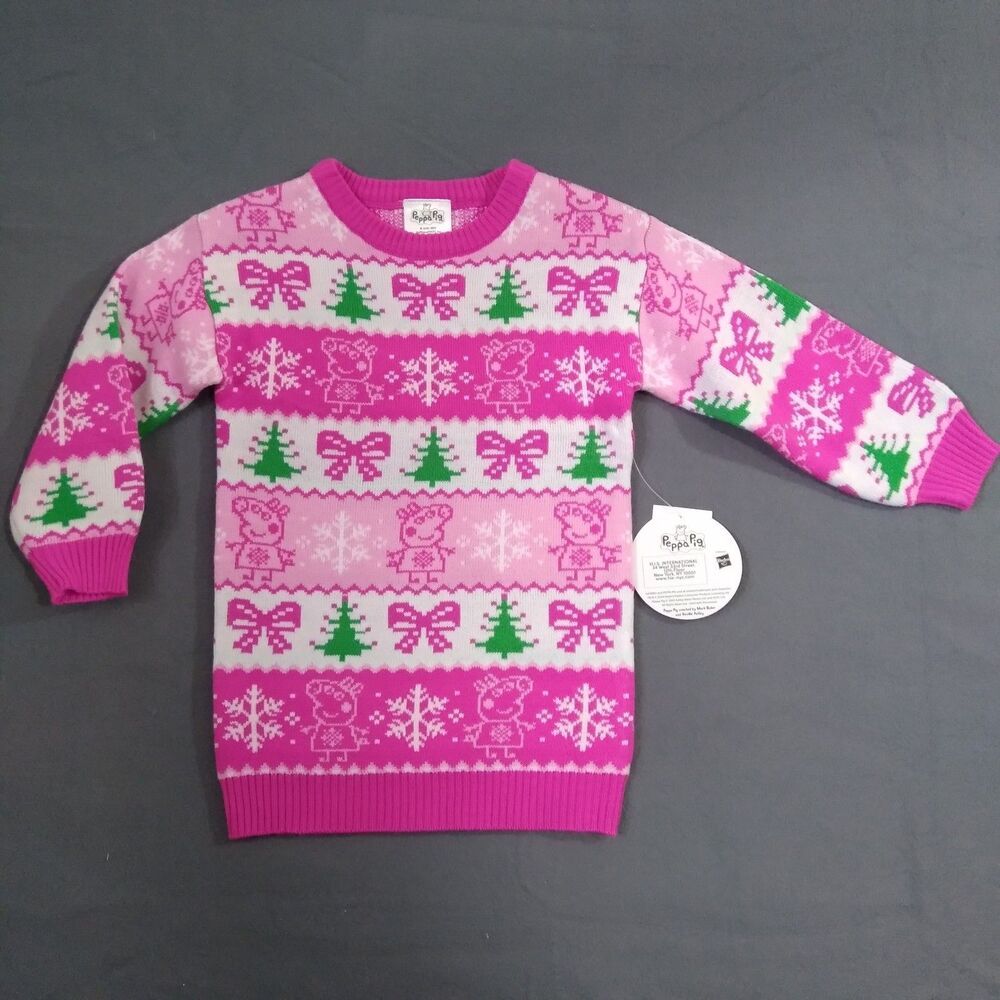 Peppa Pig Sweater Dress Baby 18m Girl Holiday Fuchsia Bows Warm Spring Winter